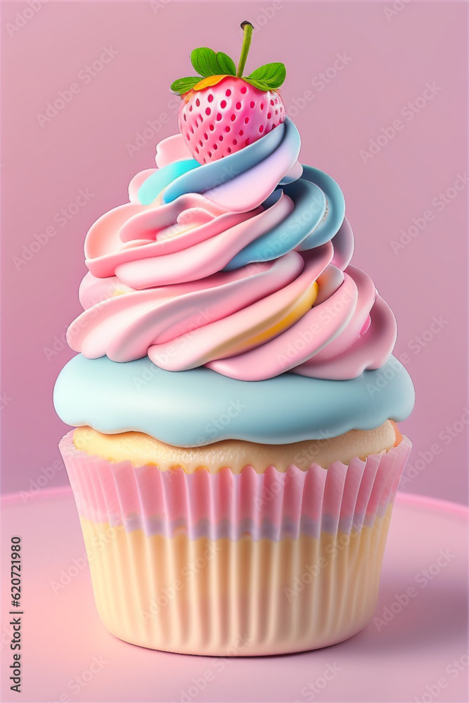 Cupcake with cream and strawberry Cupcake with cream and strawberry