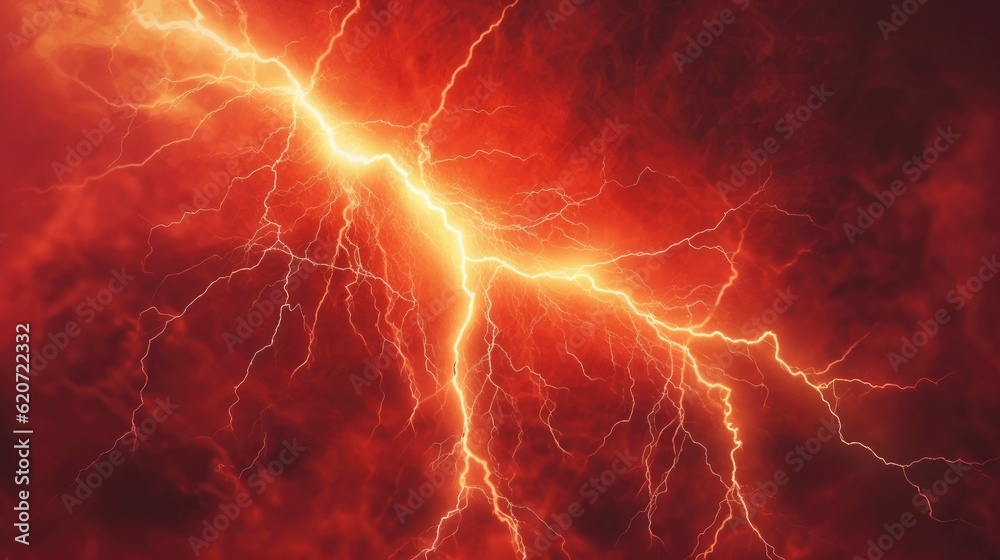 Flash of lightning on red background. Thunderstorm