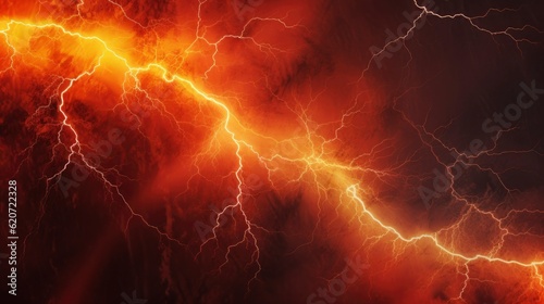 Flash of lightning on red background. Thunderstorm