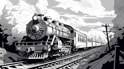 Photo Realistic steam train sketch template