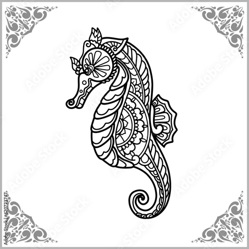 seahorse zentangle arts isolated on white background