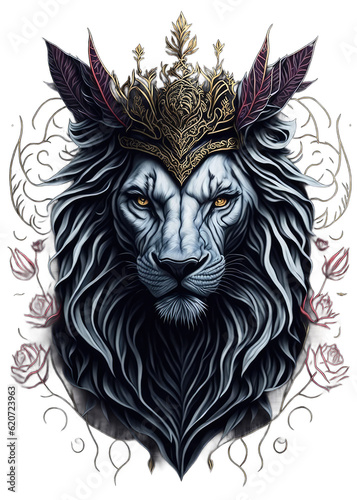 Lion head illustration, isolated on transparent background
