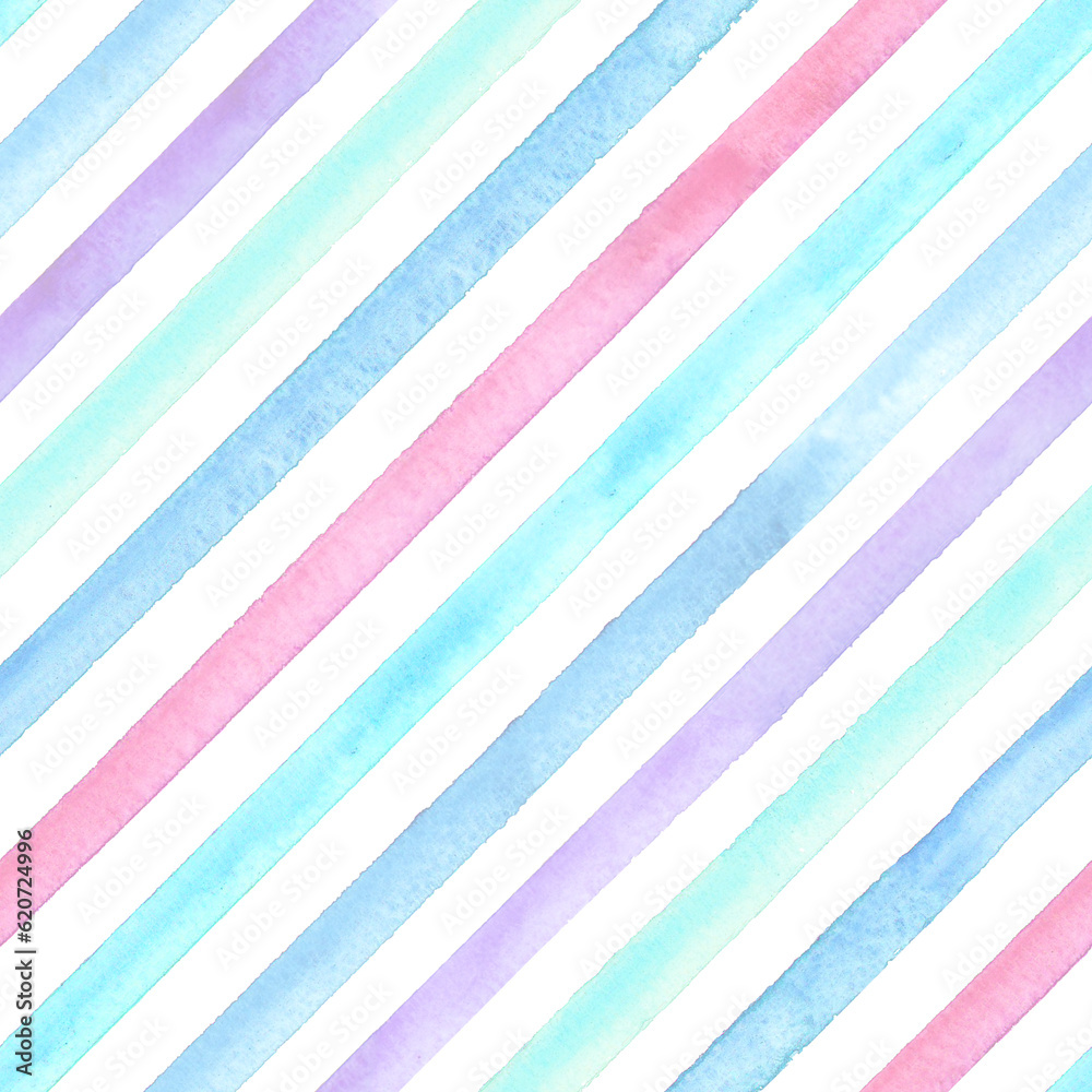 Obraz premium Watercolor stripe seamless pattern. Multicolored stripes background.