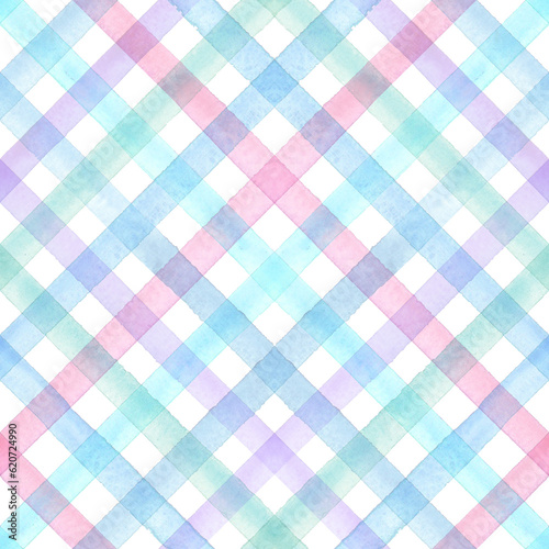 Watercolor stripe plaid seamless pattern. Multicolored stripes background.
