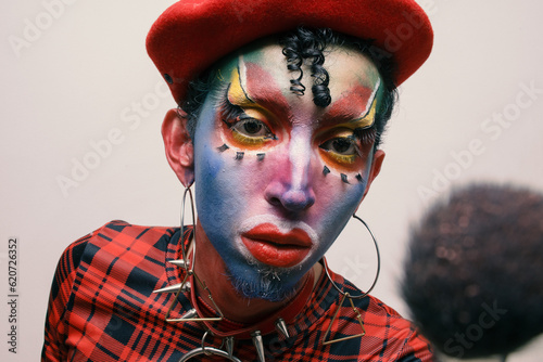 Portrait of a drag queen with colorful make up photo