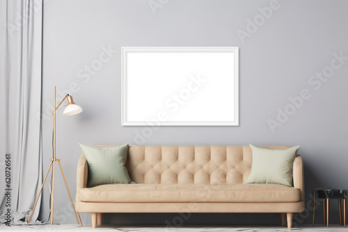 Empty poster frame mockup Working space  home office. living room poster display. Modern interior. Generative AI