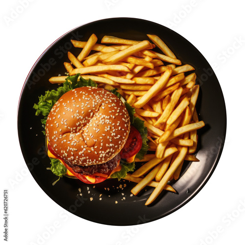 Delicious Hamburger and French Fries Isolated on a Tranparent Background
