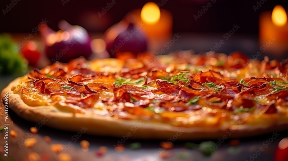 Tarte Flambée with its golden brown crust and vibrant toppings