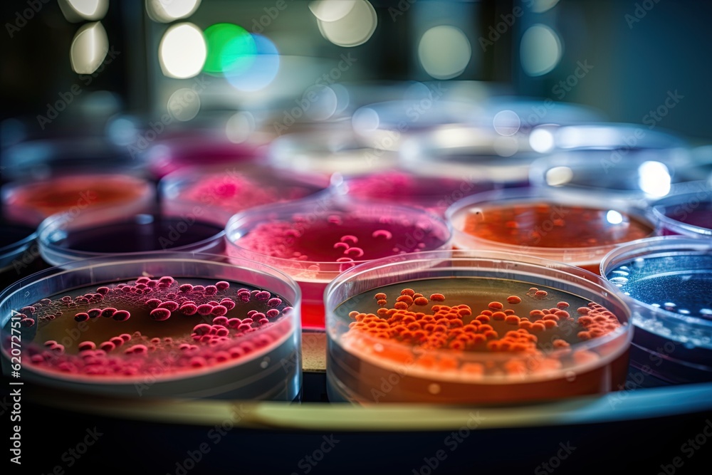 Lab Germs Test Image Bacteria and virus cells in a scientific laboratory. Petri dish ...