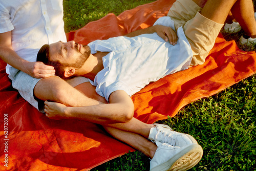 gay couple at picnic photo