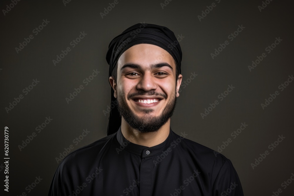 Portrait of a smiling arabic man wearing headscarf Portrait of a smiling arabic man wearing headscarf