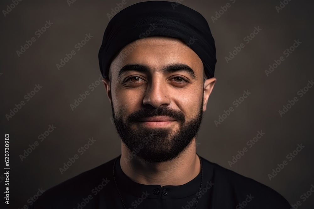 Portrait of a young muslim man on a dark background. Portrait of a young muslim man on a dark background.