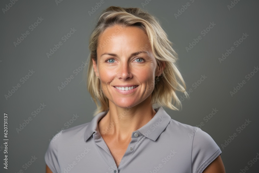 Portrait of smiling businesswoman looking at camera on grey background. Portrait of smiling businesswoman looking at camera on grey background.