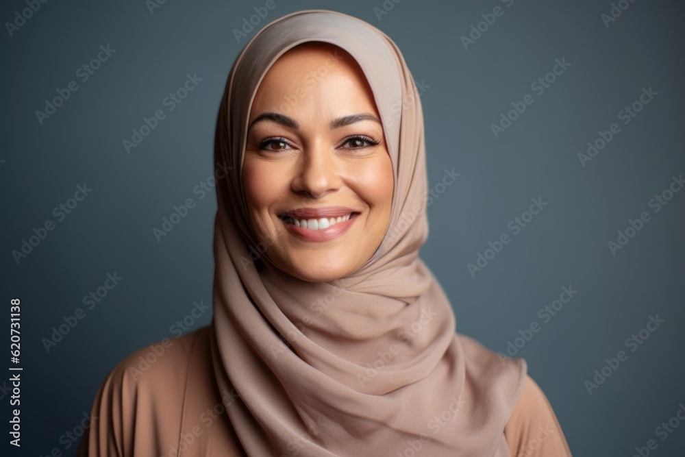Portrait of beautiful young muslim woman with hijab smiling at camera Portrait of beautiful young muslim woman with hijab smiling at camera