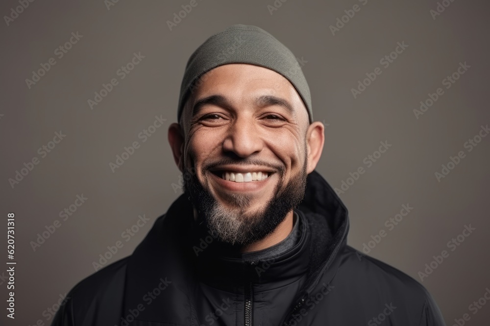 Portrait of a smiling asian man wearing winter clothes isolated over gray background Portrait of a smiling asian man wearing winter clothes isolated over gray background