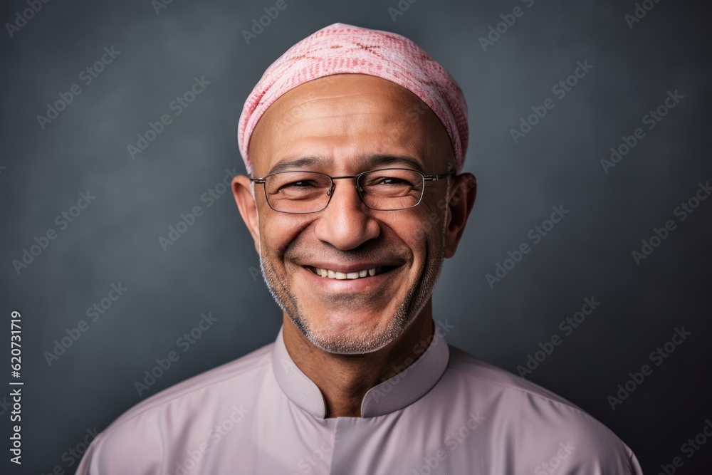 Portrait of a smiling asian muslim man wearing headscarf Portrait of a smiling asian muslim man wearing headscarf