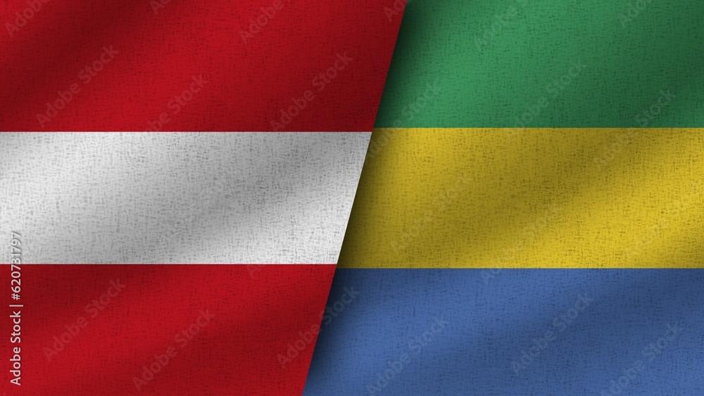 Naklejka premium Gabon and Austria Realistic Two Flags Together, 3D Illustration