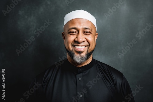 Portrait of a happy asian muslim man on black background © Eber Braun