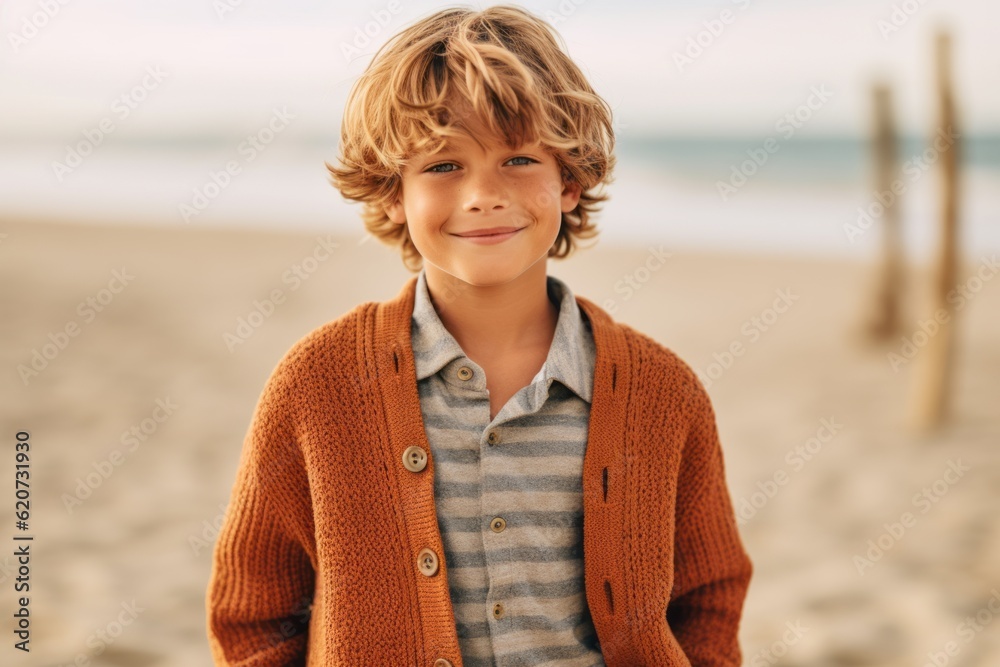 Portrait of a smiling boy looking at camera while standing on the beach Portrait of a smiling boy looking at camera while standing on the beach