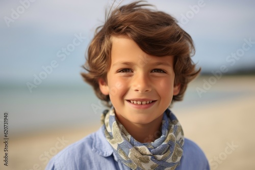 Portrait of a cute little boy on the beach in summertime