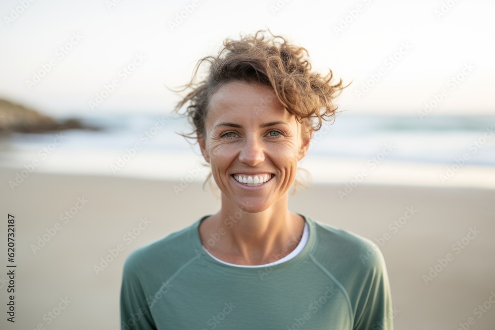 Portrait of smiling woman standing on the beach at the day time Portrait of smiling woman standing on the beach at the day time
