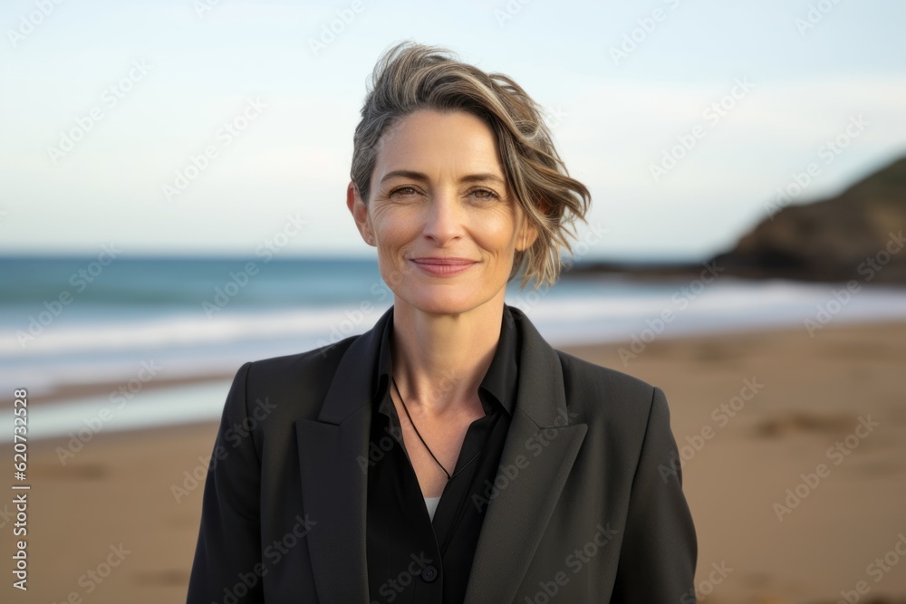 Portrait of a mature businesswoman smiling at the camera on the beach Portrait of a mature businesswoman smiling at the camera on the beach