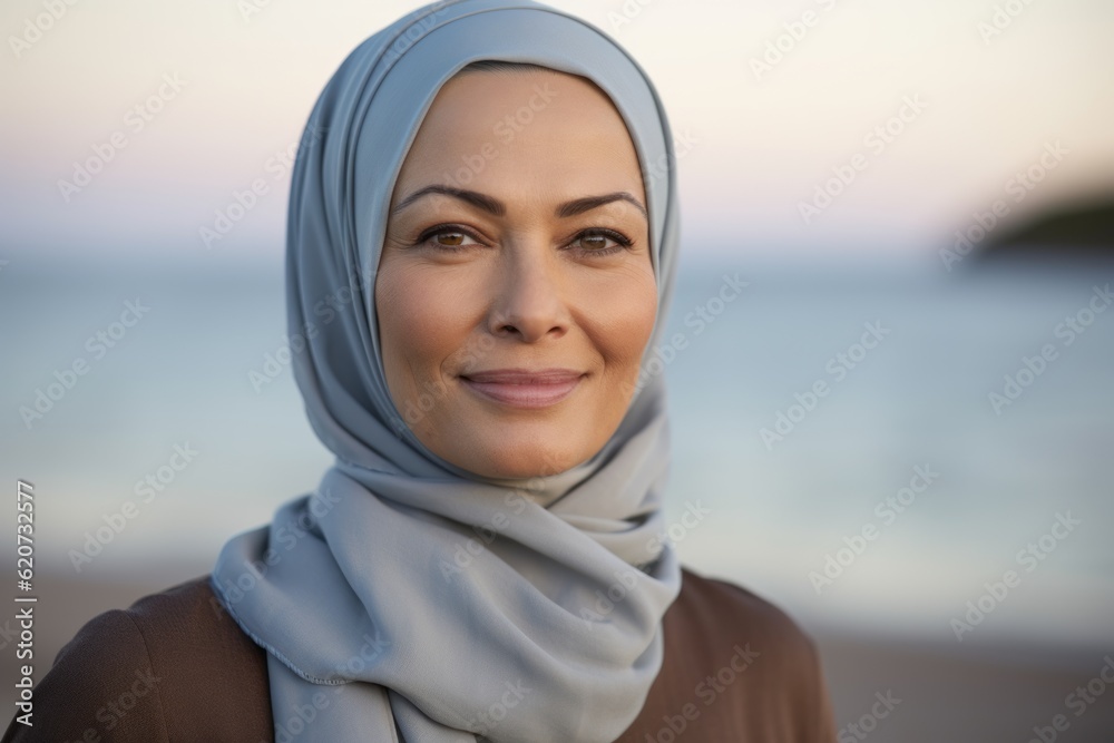 Portrait of muslim woman wearing headscarf at the beach Portrait of muslim woman wearing headscarf at the beach