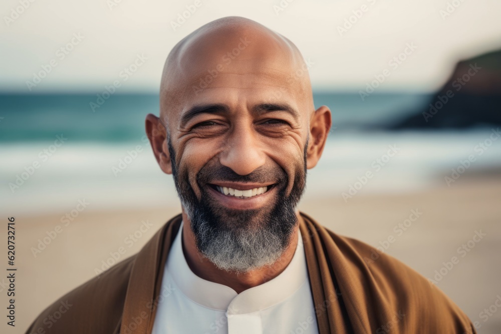 Portrait of smiling mature man standing on beach and looking at camera Portrait of smiling mature man standing on beach and looking at camera