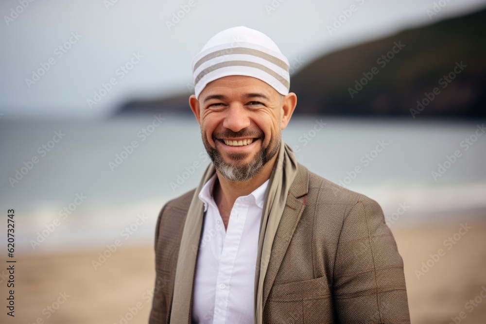 Portrait of a happy middle-eastern man on the beach