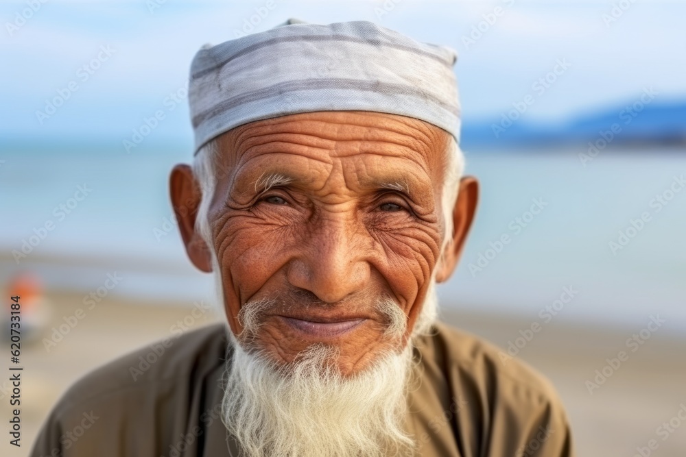 Portrait of an old man with white beard on the beach. Portrait of an old man with white beard on the beach.