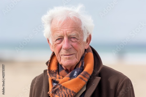 Portrait of a senior man with scarf and coat on the beach © Eber Braun