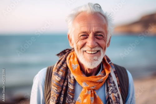 Portrait of a happy senior man standing on the beach at sunset © Eber Braun