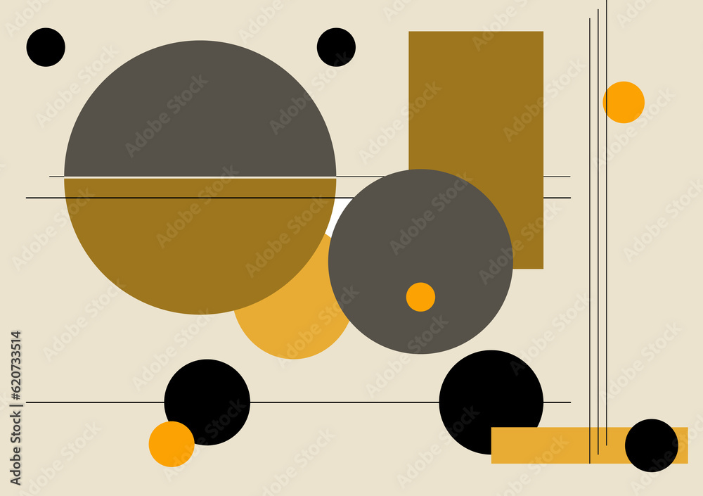 Obraz premium Scandinavian-inspired geometric shapes abstract art, blacks and browns on an off-white background