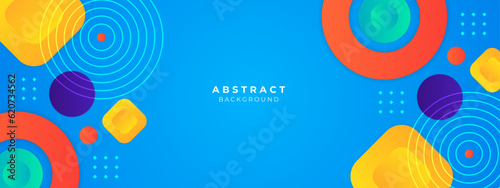 Abstract colorful polygon banner design template. Colorful tech web banner with geometric shapes backdrop and gradient colors. Vector graphic design banner pattern presentation background.