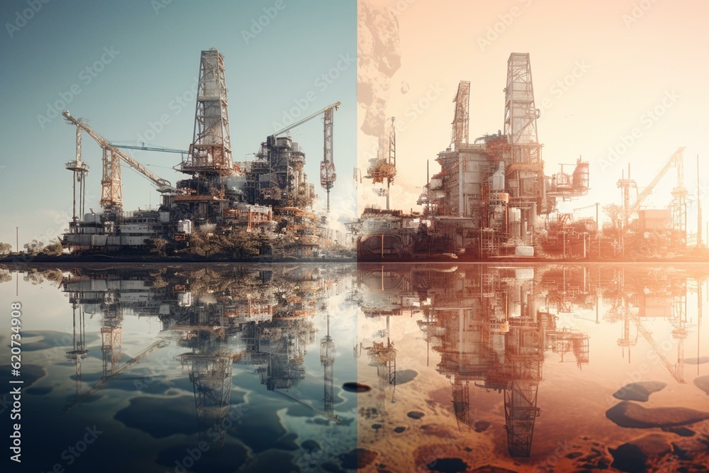 Petroleum and gas meet rising prices in double exposure style. Generative AI