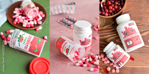 Collage of cranberry pills ...