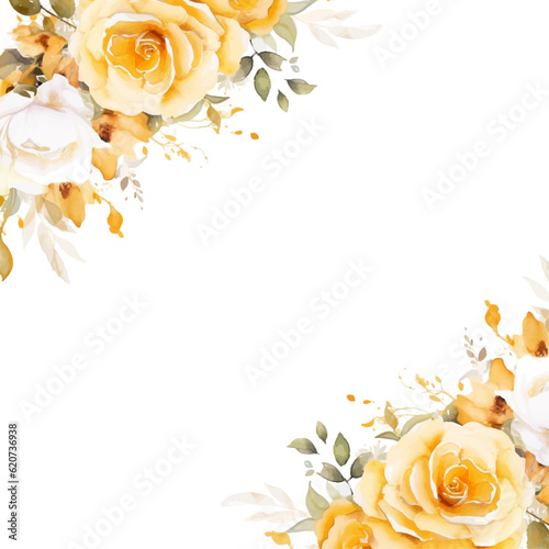 Watercolor floral with golden frame