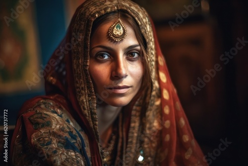 Portrait of a beautiful Arab woman in a veil. AI generated, human enhanced