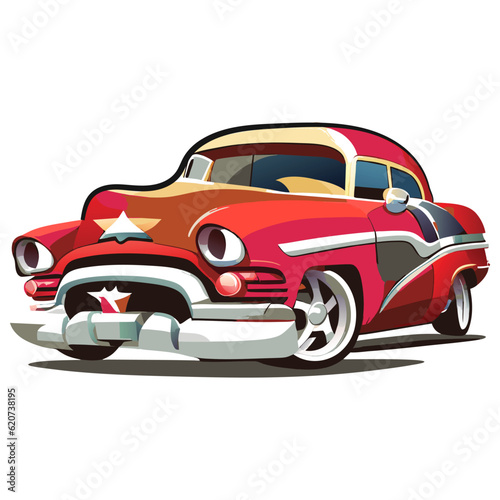 Red car in cartoon style on white background