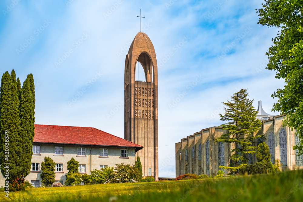 Fototapeta premium Westminster Abbey Church, Mission BC in summer day. Abbey Benedictine Monastery Vancouver Canada.