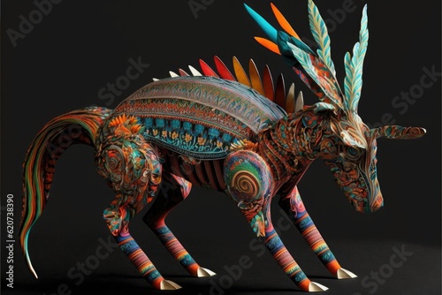 Mexian alebrije colorful unicorn sculpture on isolated background photo