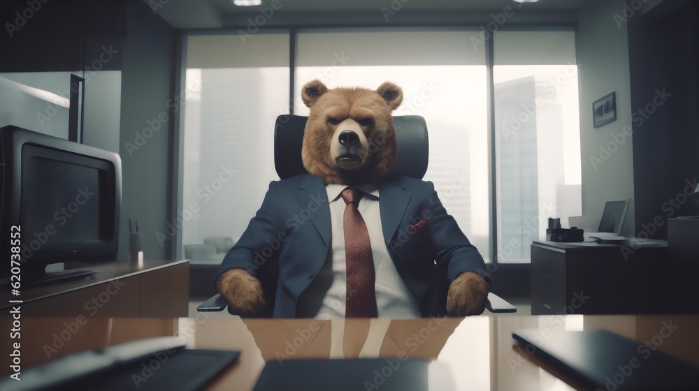 bear wearing formal business suit like a boss in the office: corporate Excellence Personified! Business concept, CEO, accountant, lawyer, writer, teacher, guru, executive. generative ai bear wearing formal business suit like a boss in the office: corporate Excellence Personified! Business concept, CEO, accountant, lawyer, writer, teacher, guru, executive. generative ai