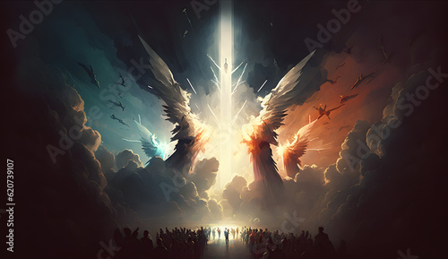 Divine Encounters: Exploring the Depths of 22 NIV Bible God Jesus Holy Spirit Angels - AI Generative photo