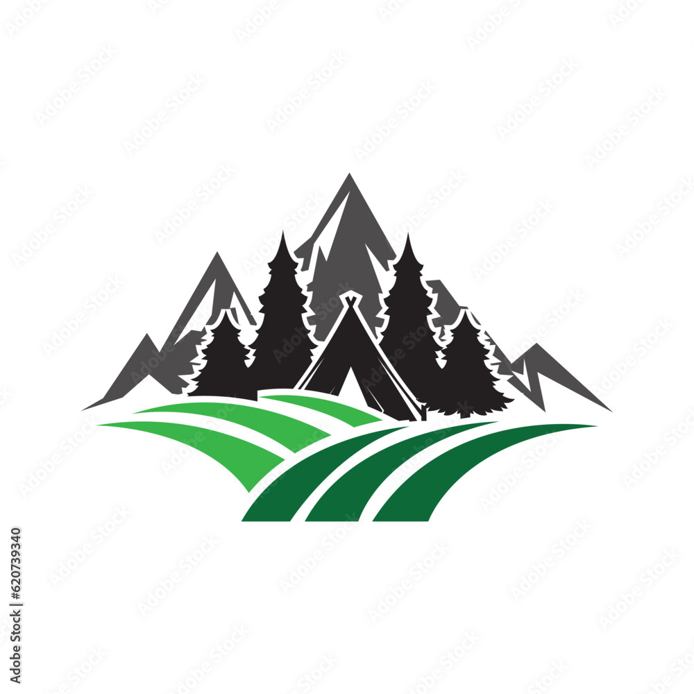 Green Grass Logo Design, Farm Landscape Illustration, Natural Scenery Vector