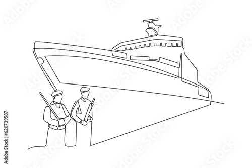 Single one line drawing Army, Air Force and Navy. Military concept. Continuous line draw design graphic vector illustration.