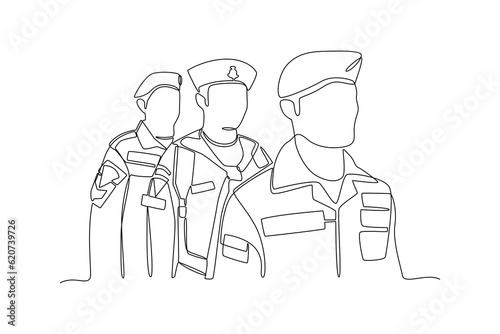 Single one line drawing Army, Air Force and Navy. Military concept. Continuous line draw design graphic vector illustration.