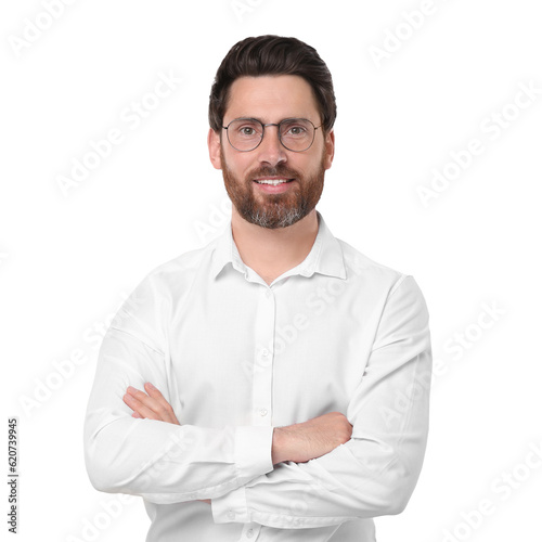 Portrait of handsome man with glasses isolated on white © New Africa