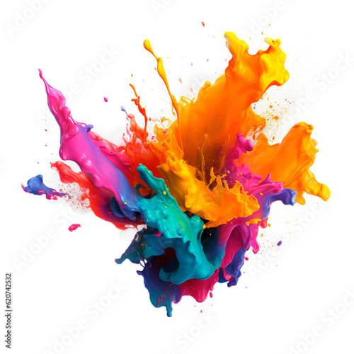 Colorful stain of colorful powders on white transparent background