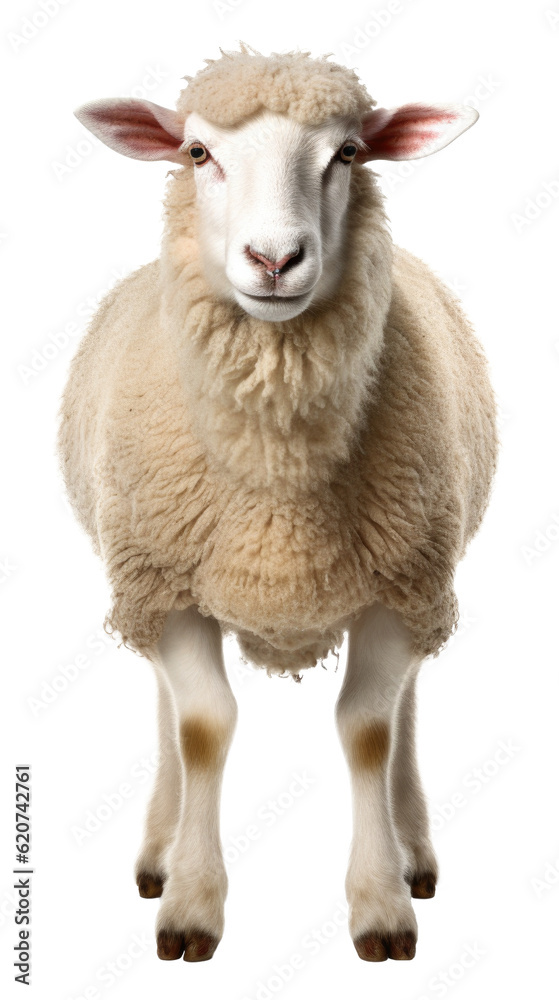 Fototapeta premium Sheep Front View Isolated on Transparent Background - Generative AI 