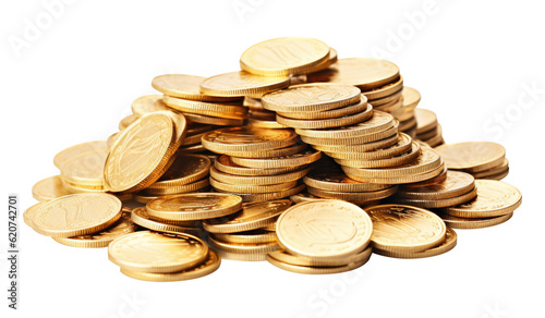 Gold Coins Isolated on Transparent Background - Generative AI
 photo